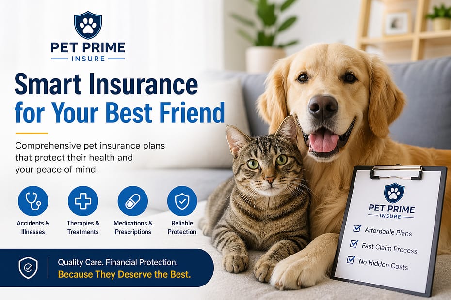 pet prime insure pet insurance banner with dog and cat showing comprehensive coverage for pets in the usa